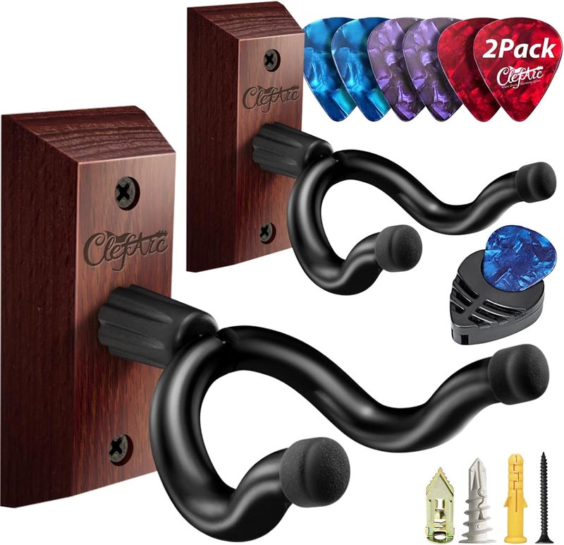 ClefArc Guitar Wall Mount Carbonized Red - 2 Pack U-Shape Wall Hangers, Guitar Picks, Pick Holder, Stand, Instrument Hanger, Gifts for Guitarists - Image 1